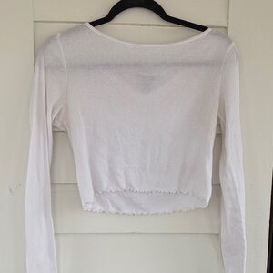 Forever 21 White Long-Sleeve Cropped Top